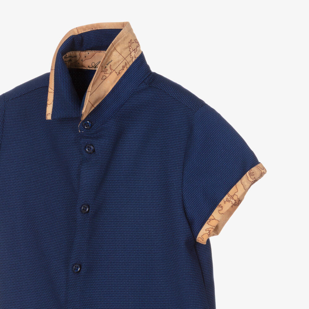 Alviero Martini-Boys Navy Blue Jacquard Shorts Set with Geo Trim | Childrensalon