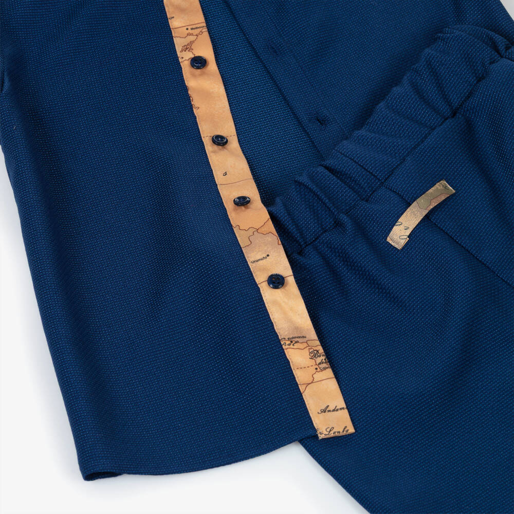 Alviero Martini-Boys Navy Blue Jacquard Shorts Set with Geo Trim | Childrensalon
