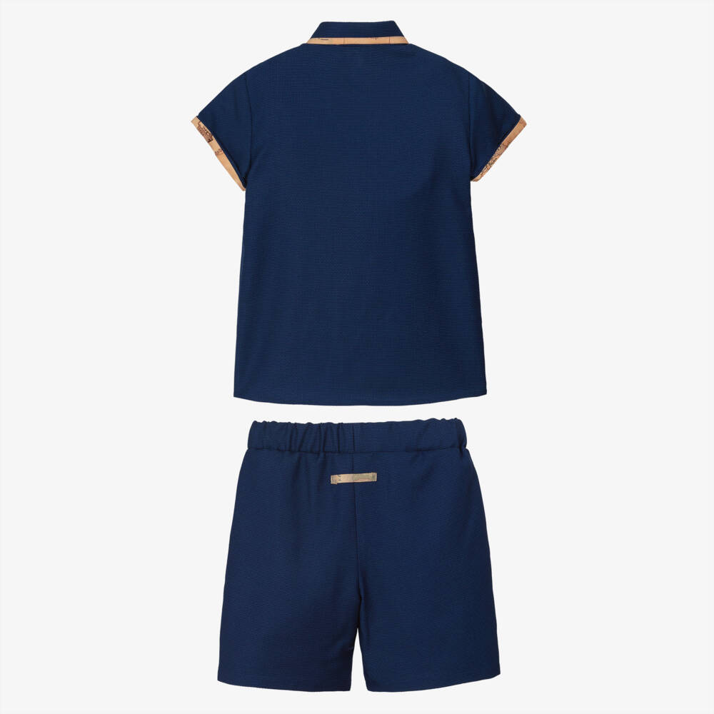 Alviero Martini-Boys Navy Blue Jacquard Shorts Set with Geo Trim | Childrensalon
