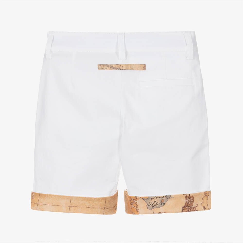Alviero Martini-Boys White Cotton Bermuda Shorts with Geo Trims | Childrensalon