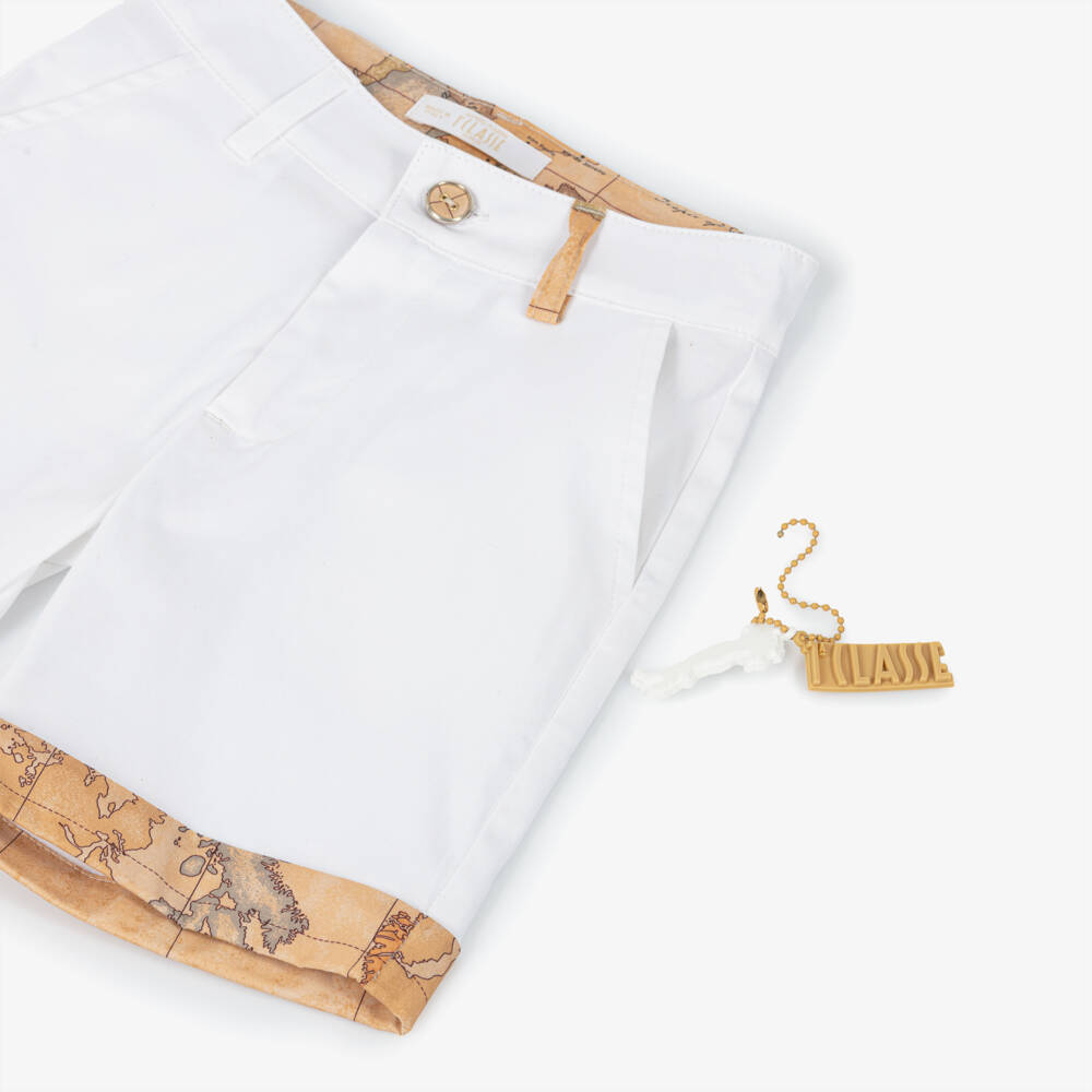Alviero Martini-Boys White Cotton Bermuda Shorts with Geo Trims | Childrensalon