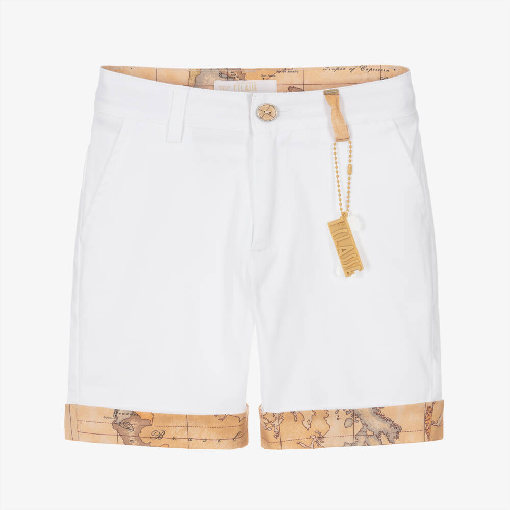 Alviero Martini-Boys White Cotton Bermuda Shorts with Geo Trims | Childrensalon