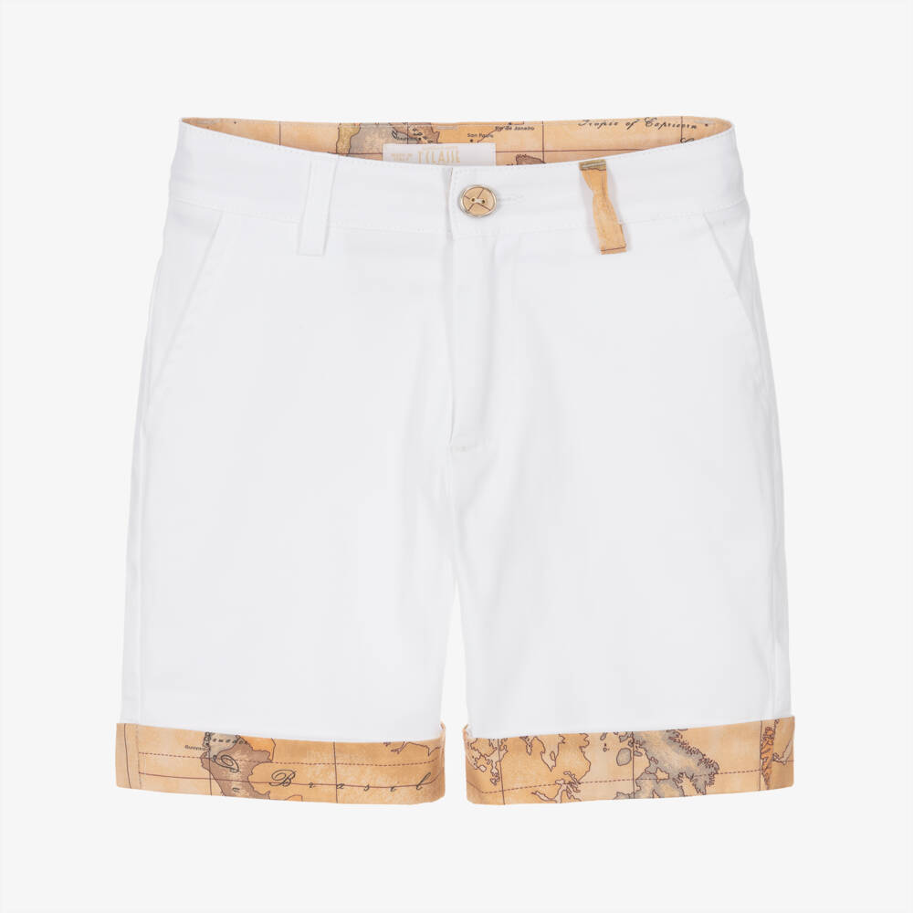 Alviero Martini-Boys White Cotton Bermuda Shorts with Geo Trims | Childrensalon