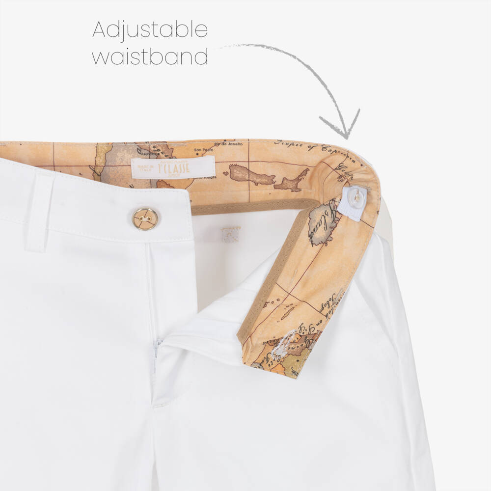 Alviero Martini-Boys White Cotton Bermuda Shorts with Geo Trims | Childrensalon