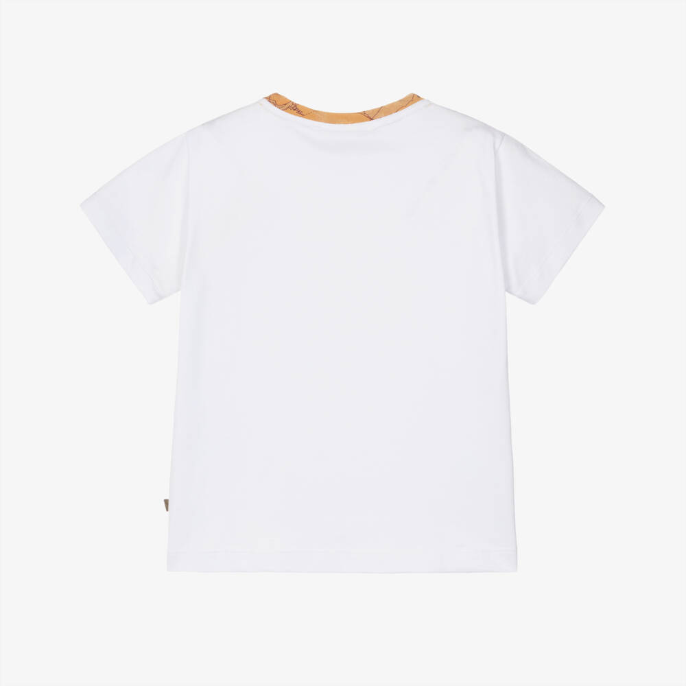 Alviero Martini-Boys White T-Shirt with Geo Detailing | Childrensalon