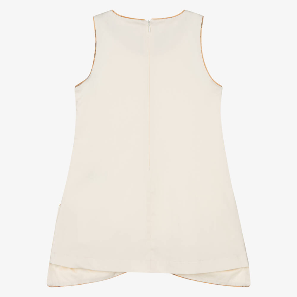 Alviero Martini-Girls Ivory Cotton Bow Hem Dress  | Childrensalon