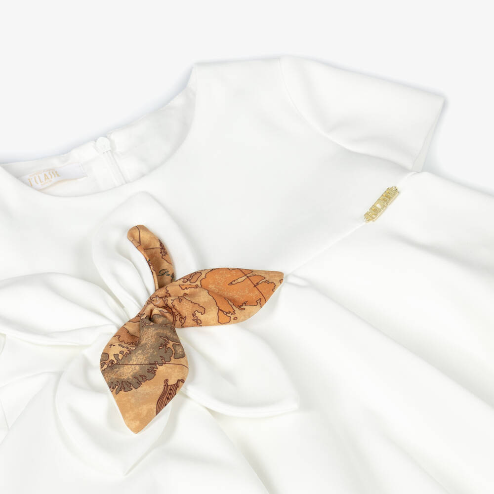 Alviero Martini-Girls Ivory Crêpe Dress with Geo Map Flower | Childrensalon