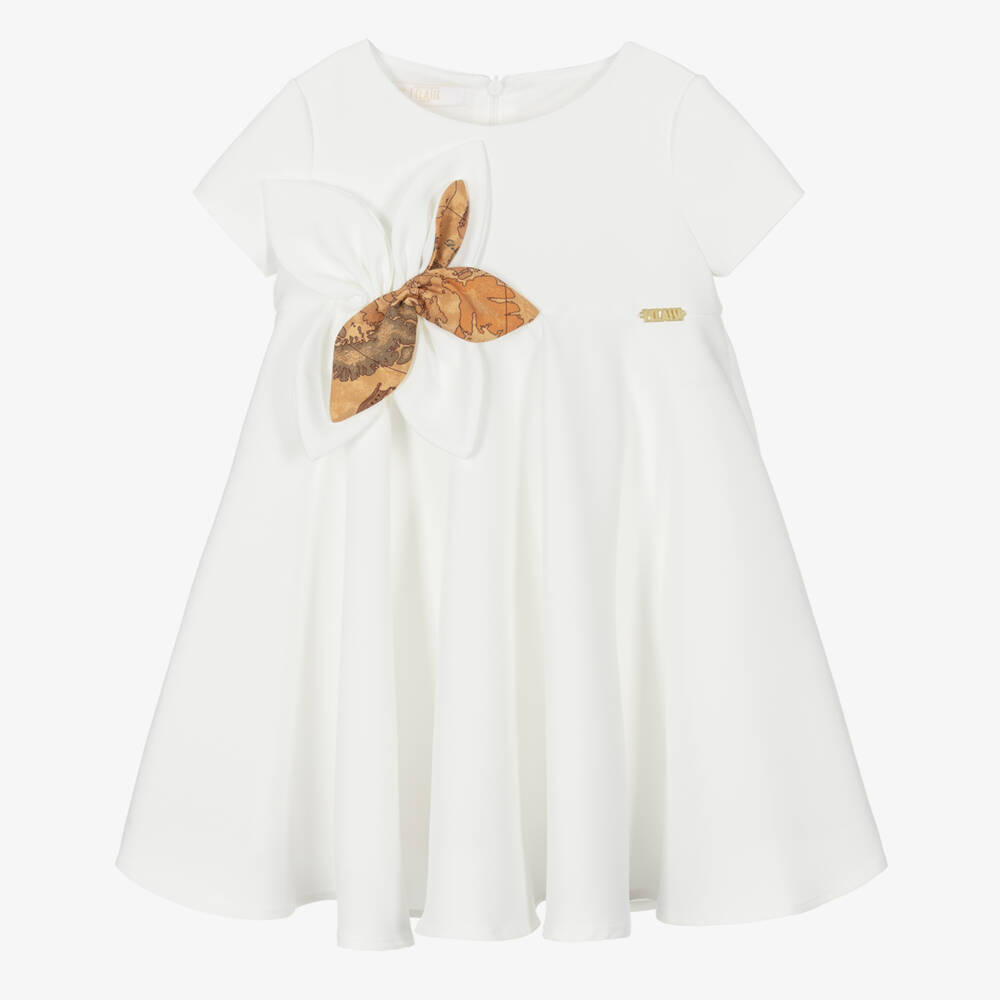 Alviero Martini-Girls Ivory Crêpe Dress with Geo Map Flower | Childrensalon
