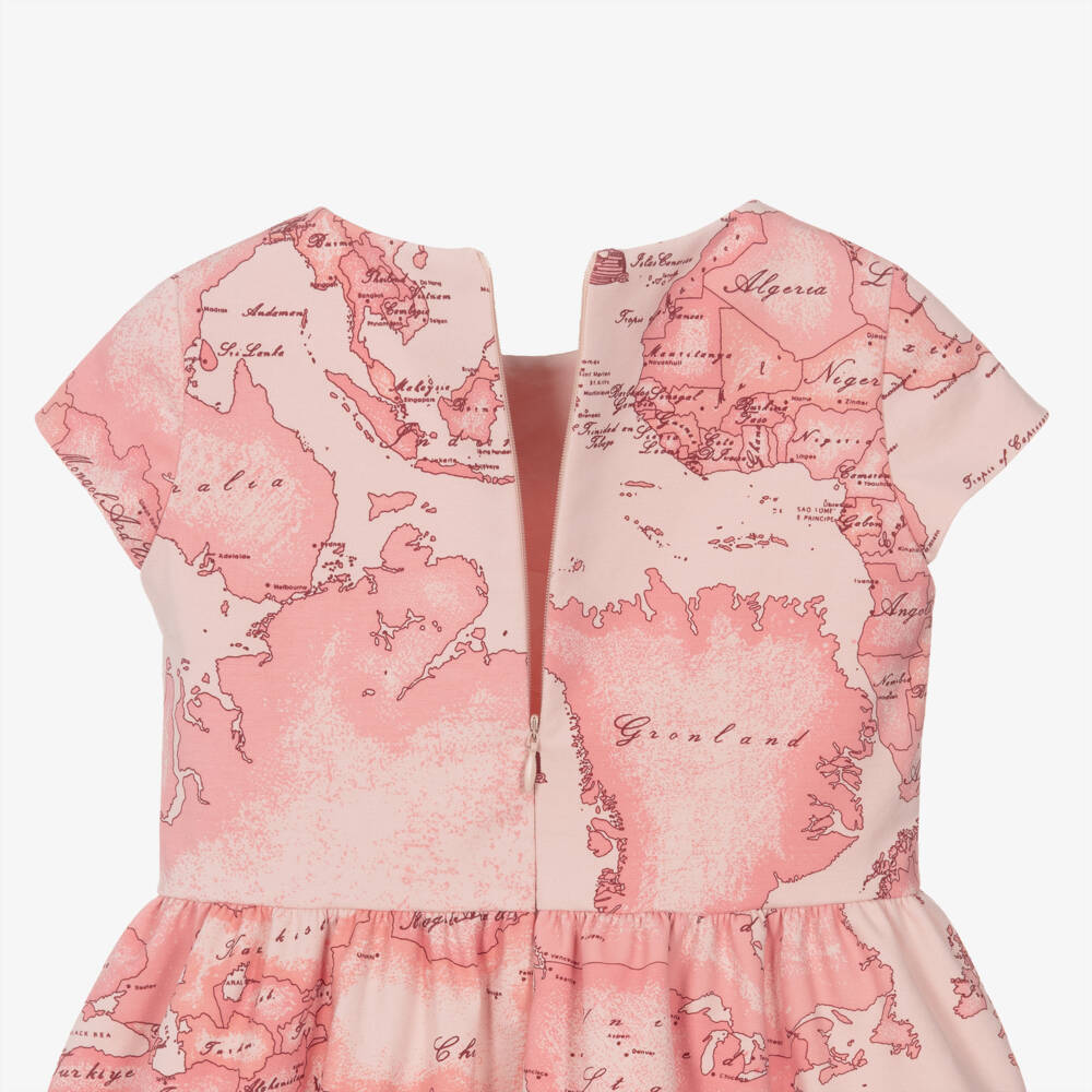 Alviero Martini-Girls Pink Geo Map Print Dress with Bubble Hem | Childrensalon