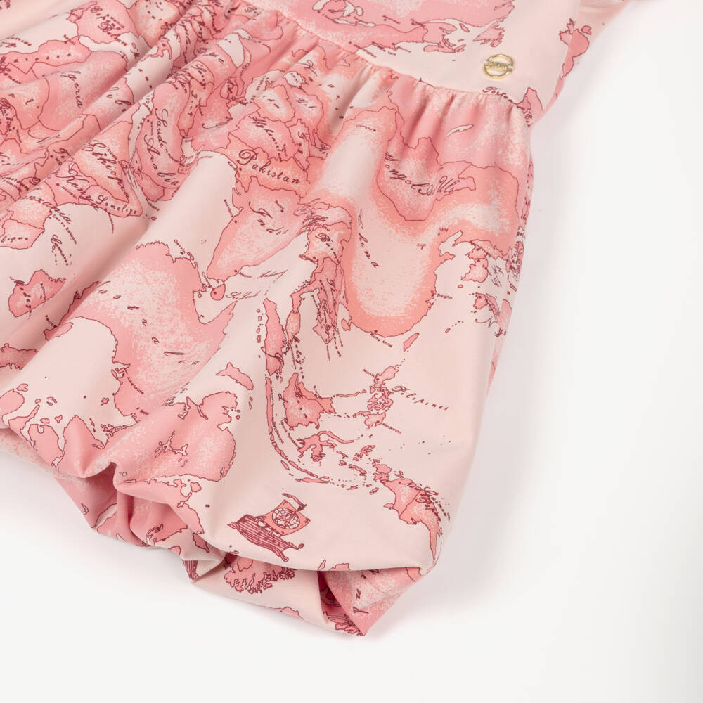 Alviero Martini-Girls Pink Geo Map Print Dress with Bubble Hem | Childrensalon
