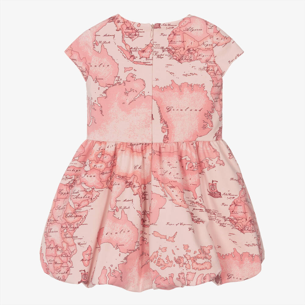 Alviero Martini-Girls Pink Geo Map Print Dress with Bubble Hem | Childrensalon