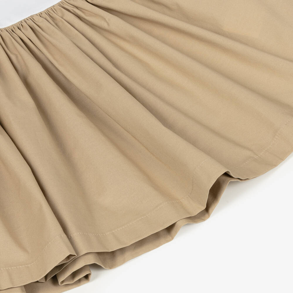 Alviero Martini-Girls White & Beige Cotton Dress with Geo Map Trims | Childrensalon