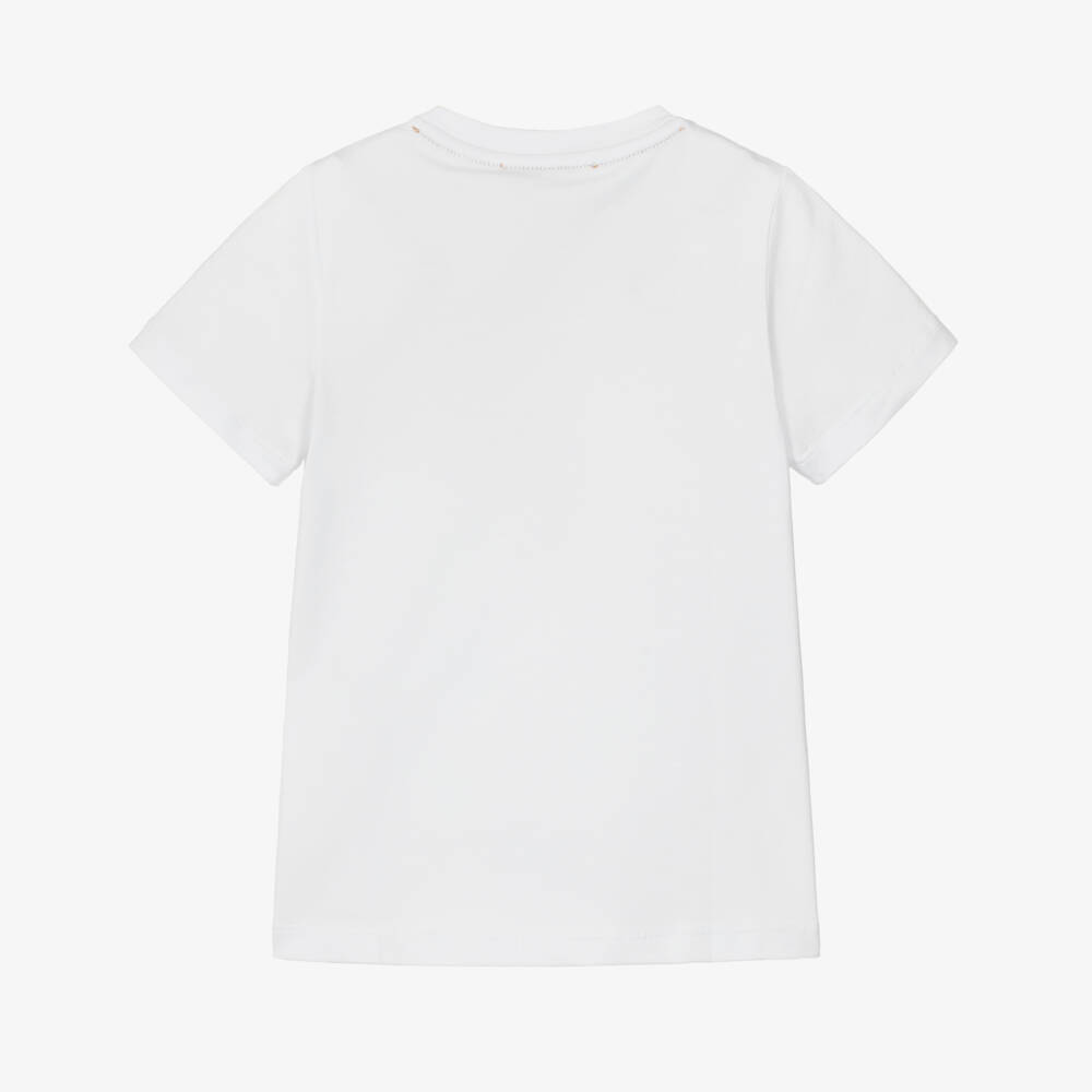 Alviero Martini-Girls White Cotton T-Shirt with Geo Map Bow Print | Childrensalon