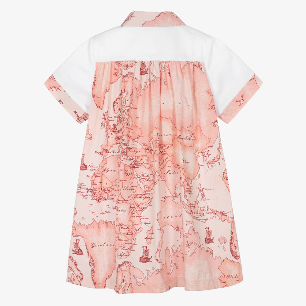Alviero Martini-Girls White & Pink Geo Print Poplin Shirt Dress | Childrensalon
