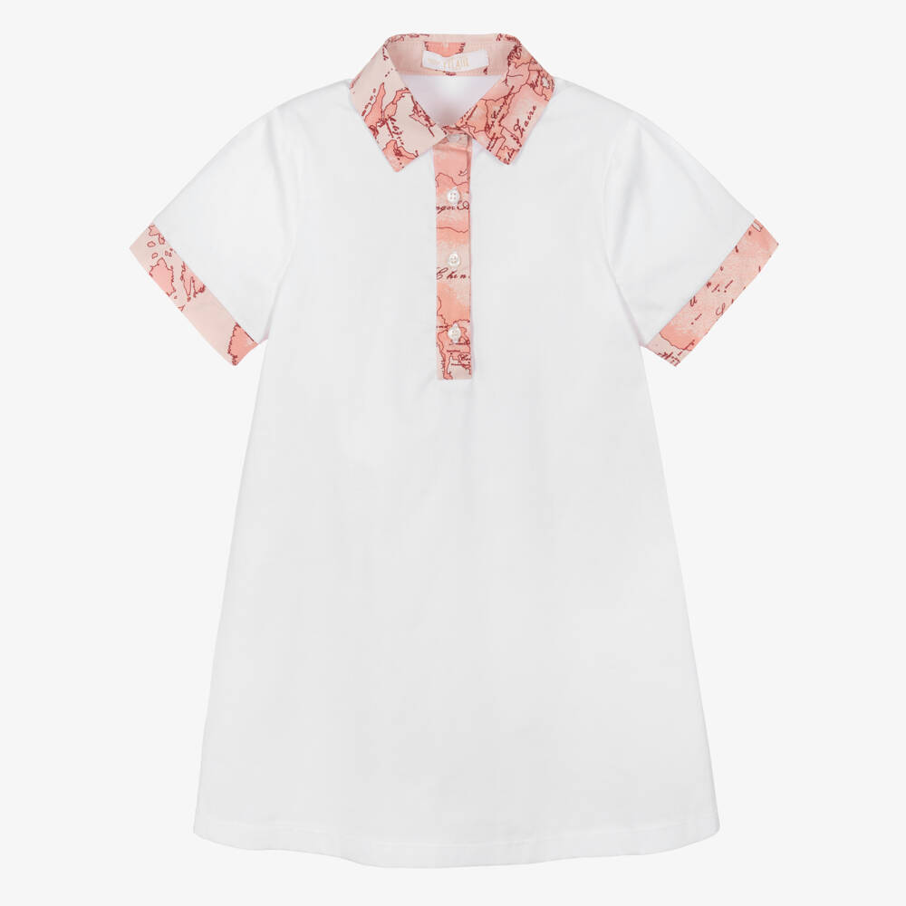 Alviero Martini-Girls White & Pink Geo Print Poplin Shirt Dress | Childrensalon