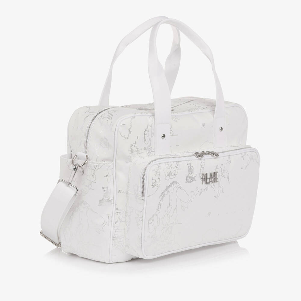 Alviero Martini-White & Silver Geo Map Print Baby Changing Bag (40cm) | Childrensalon