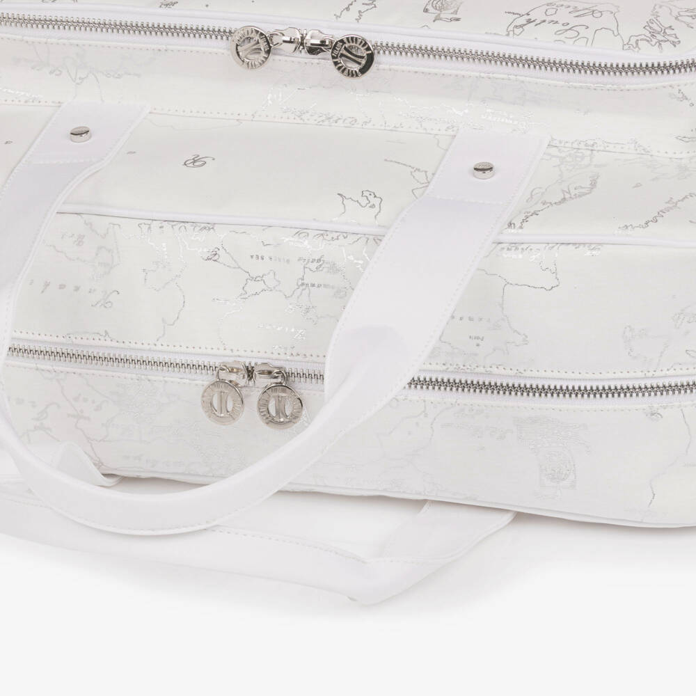 Alviero Martini-White & Silver Geo Map Print Baby Changing Bag (40cm) | Childrensalon