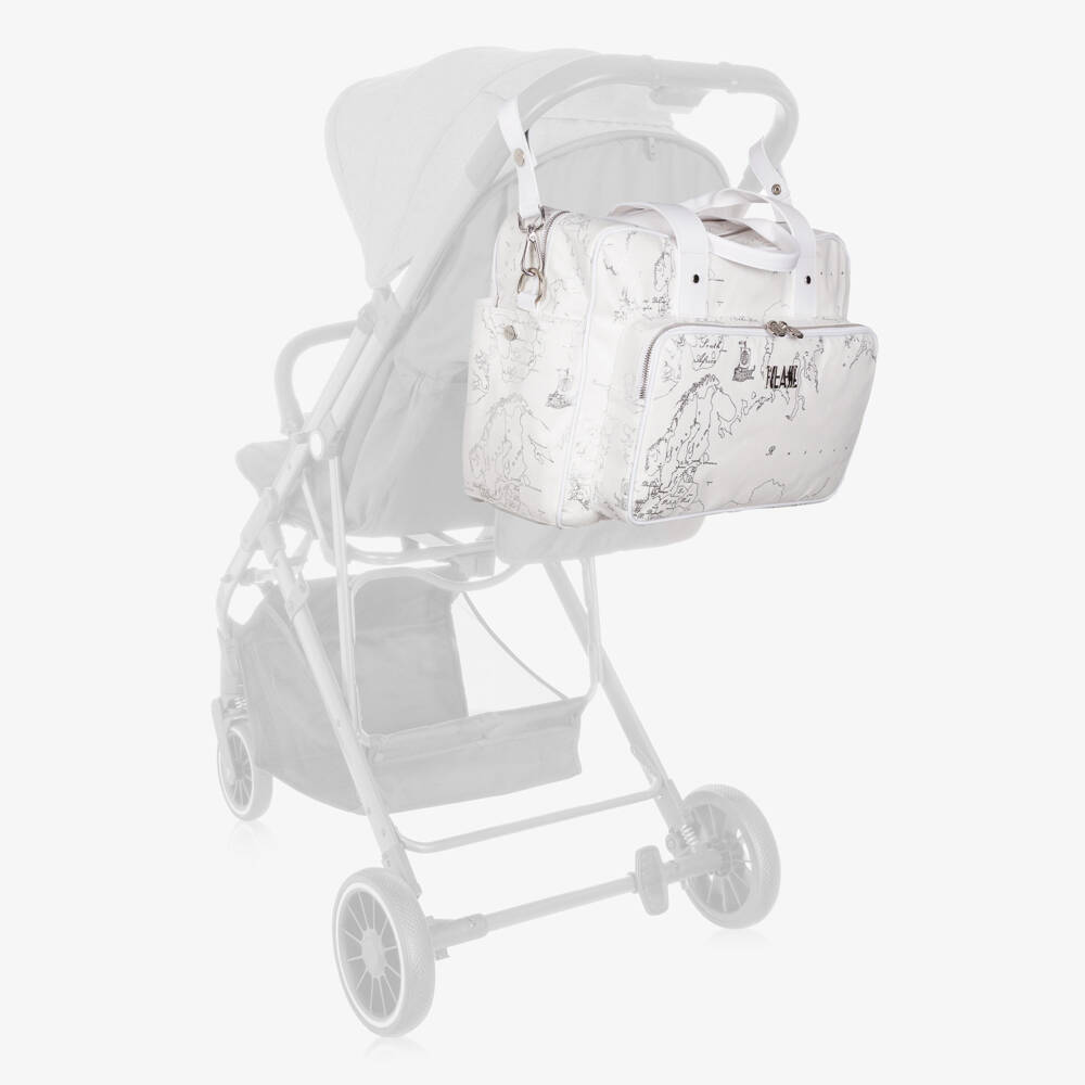 Alviero Martini-White & Silver Geo Map Print Baby Changing Bag (40cm) | Childrensalon