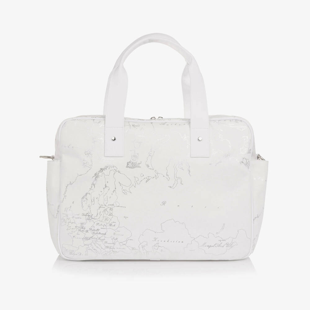 Alviero Martini-White & Silver Geo Map Print Baby Changing Bag (40cm) | Childrensalon