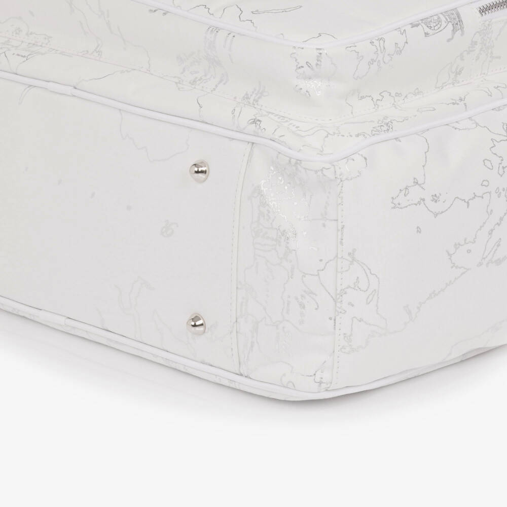 Alviero Martini-White & Silver Geo Map Print Baby Changing Bag (40cm) | Childrensalon