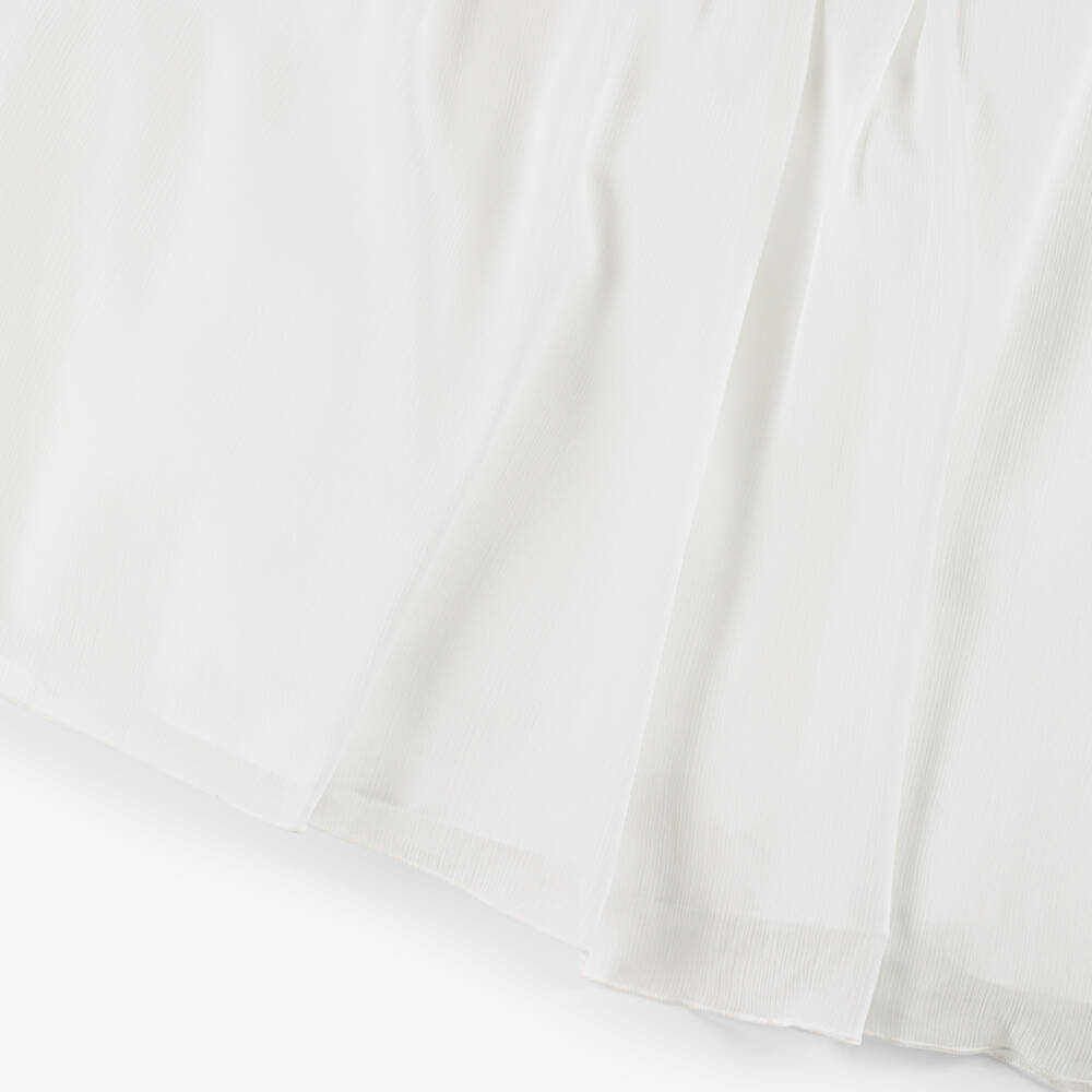 Amaya-Girls Ivory Chiffon Dress with Green Sash | Childrensalon