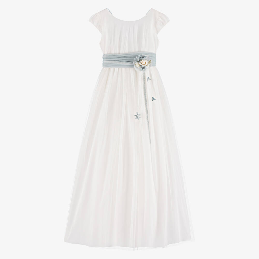 Amaya-Girls Ivory Embroidered Tulle Dress | Childrensalon