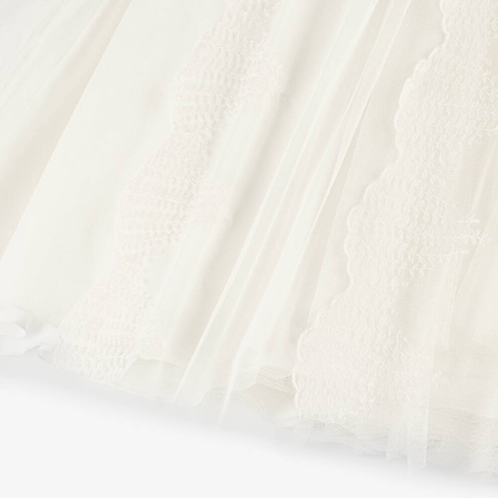Amaya-Girls Ivory Embroidered Tulle Dress with Pink Sash | Childrensalon