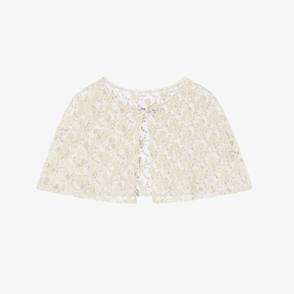 Amaya-Girls Ivory Embroidered Tulle Lace Cape | Childrensalon