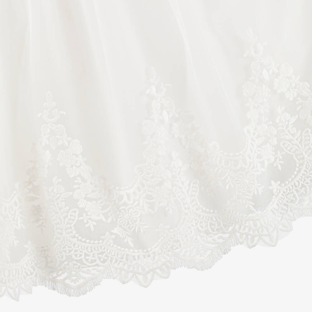 Amaya-Girls Ivory Tulle Dress with Blue Organza Sash | Childrensalon