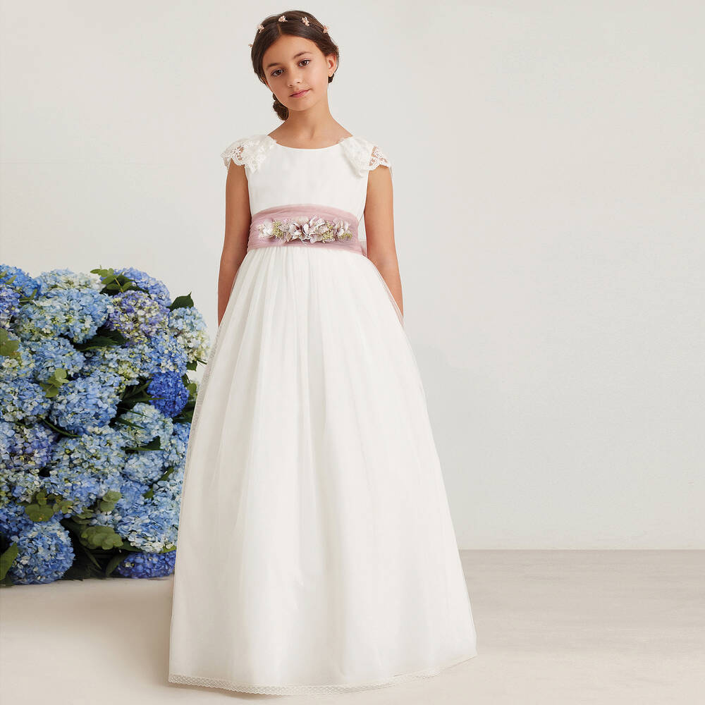 Amaya-Girls Ivory Tulle & Lace Dress | Childrensalon