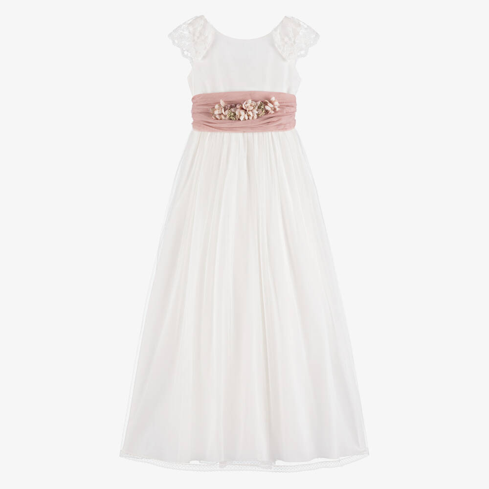 Amaya-Girls Ivory Tulle & Lace Dress | Childrensalon