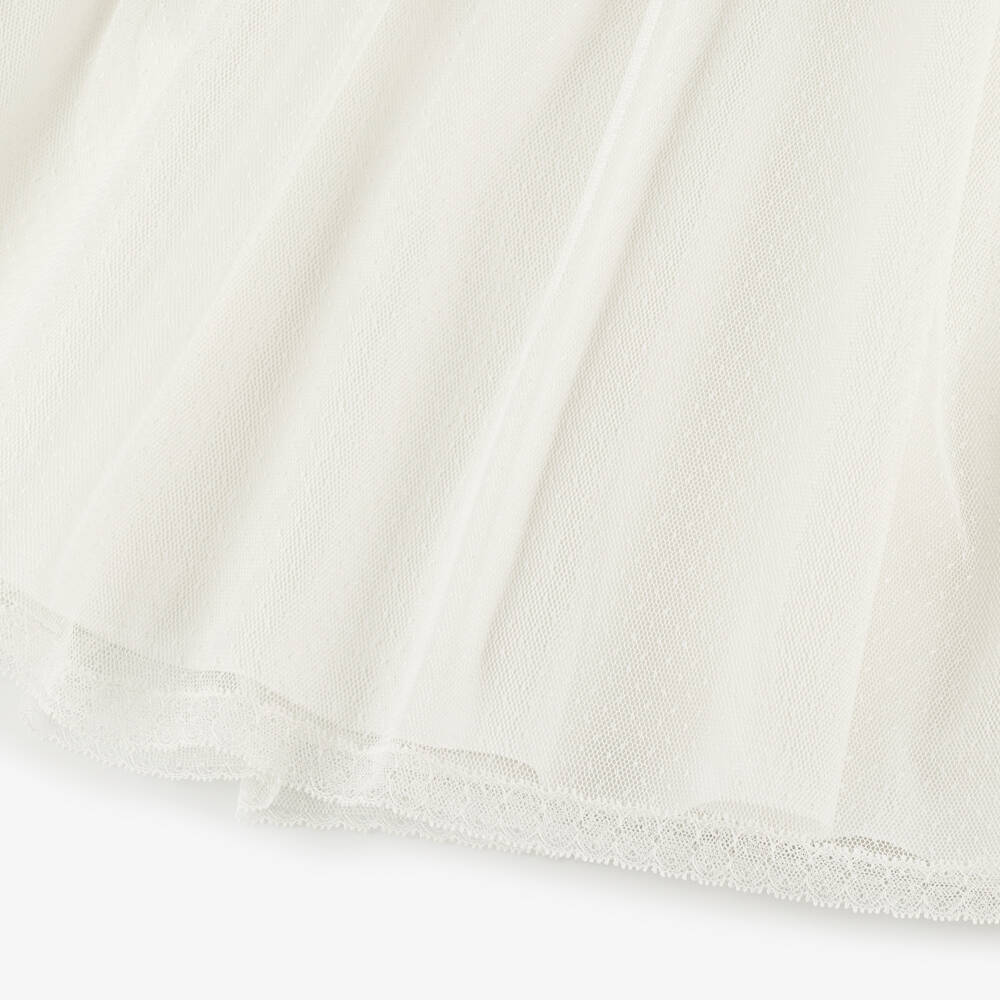 Amaya-Girls White Tulle Dress With Green Sash | Childrensalon