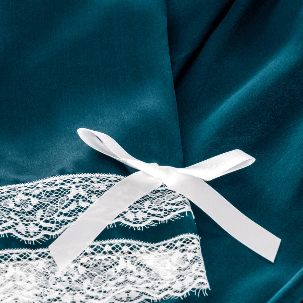 AMIKI Children-Girls Blue Silk Pyjamas with Lace Trims | Childrensalon