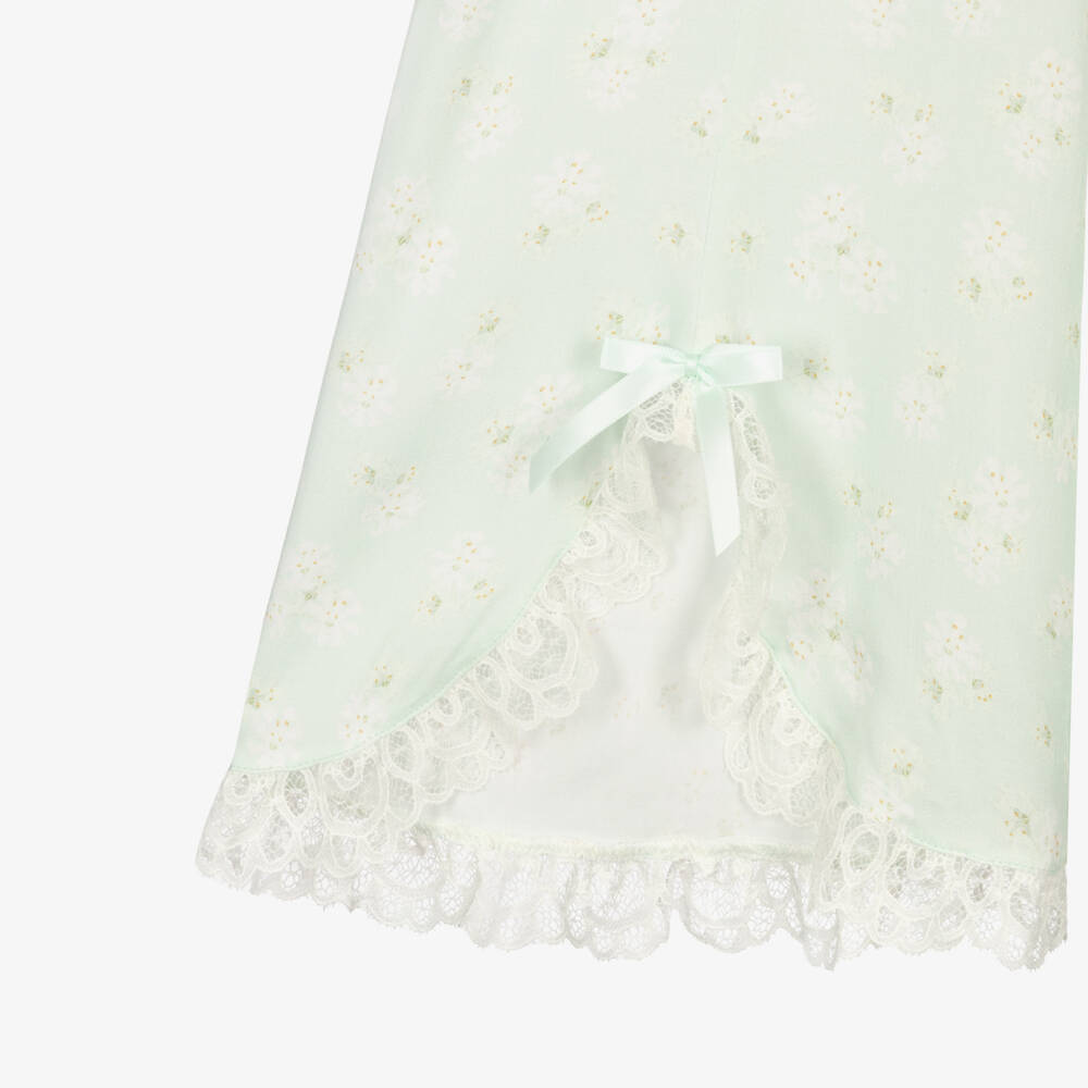 AMIKI Children-Girls Green Floral Print Pyjamas with Lace Trims | Childrensalon