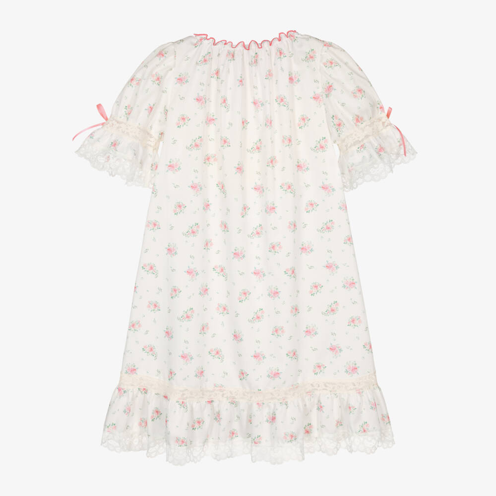 AMIKI Children-Girls Ivory & Pink Floral Cotton Nightdress | Childrensalon