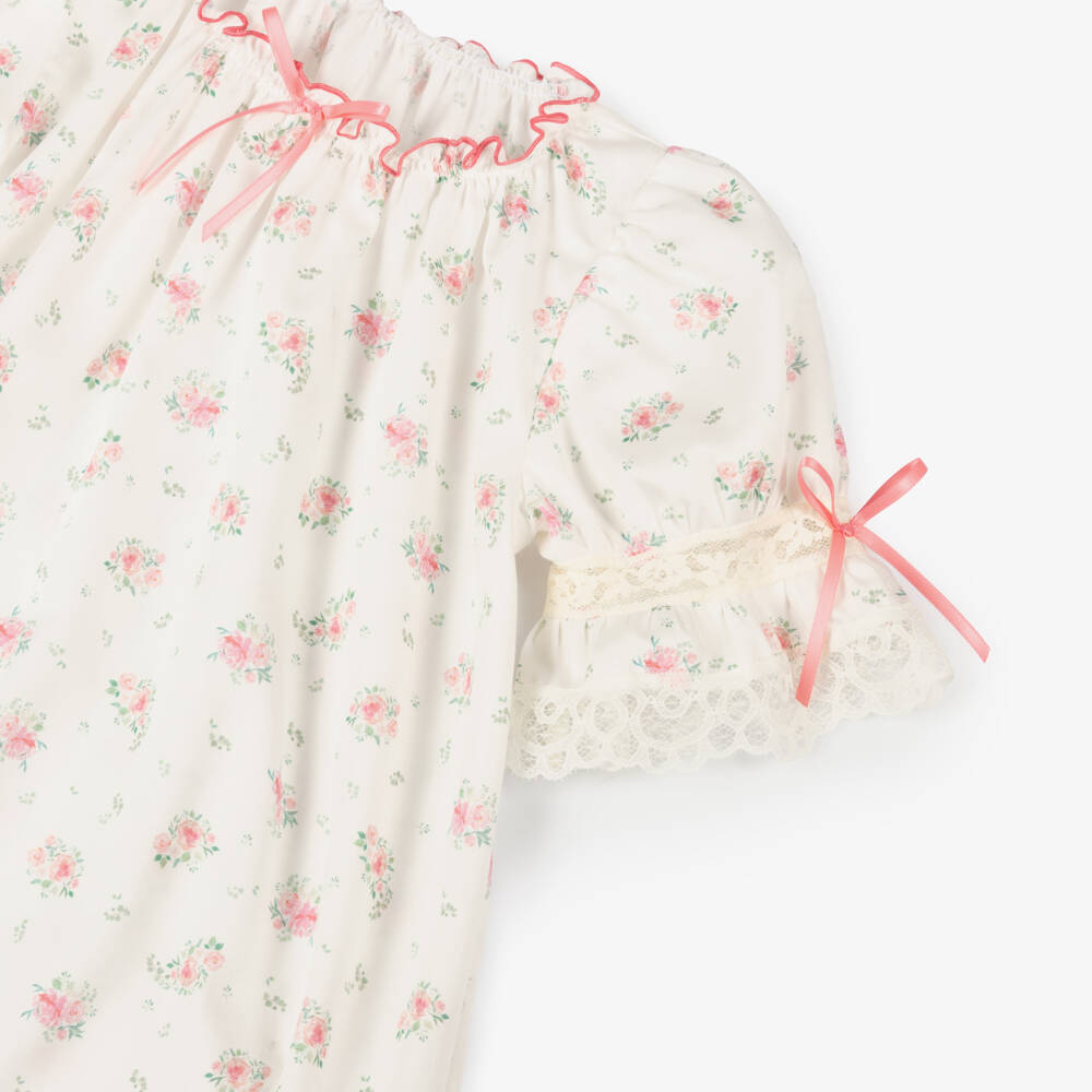 AMIKI Children-Girls Ivory & Pink Floral Cotton Nightdress | Childrensalon