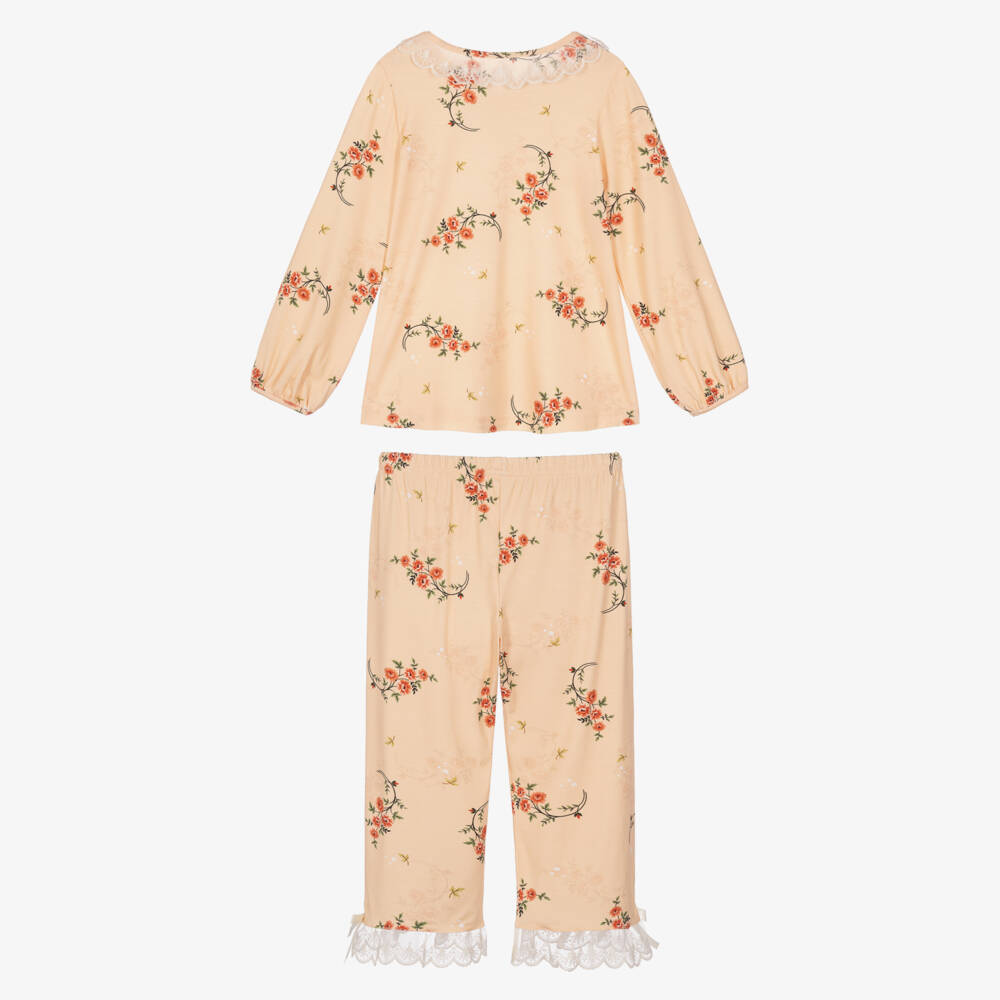 AMIKI Children-Girls Orange Floral Pyjamas in Modal Jersey | Childrensalon