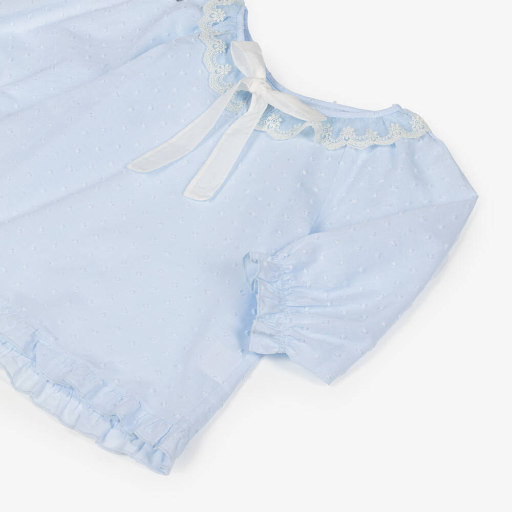 AMIKI Children-Girls Pale Blue Plumeti Cotton & Lace Pyjamas | Childrensalon