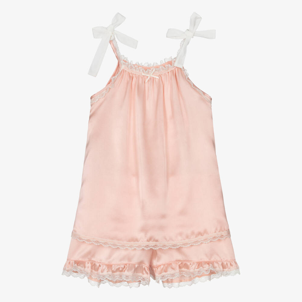 AMIKI Children-Girls Peach Pink Silk Short Pyjamas | Childrensalon