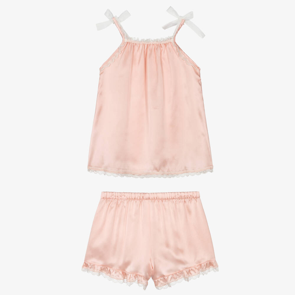 AMIKI Children-Girls Peach Pink Silk Short Pyjamas | Childrensalon