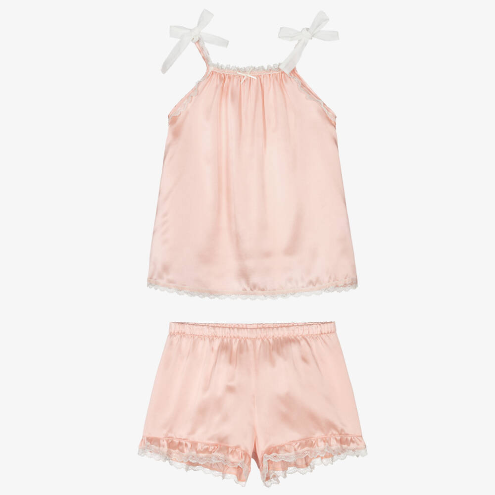 AMIKI Children-Girls Peach Pink Silk Short Pyjamas | Childrensalon