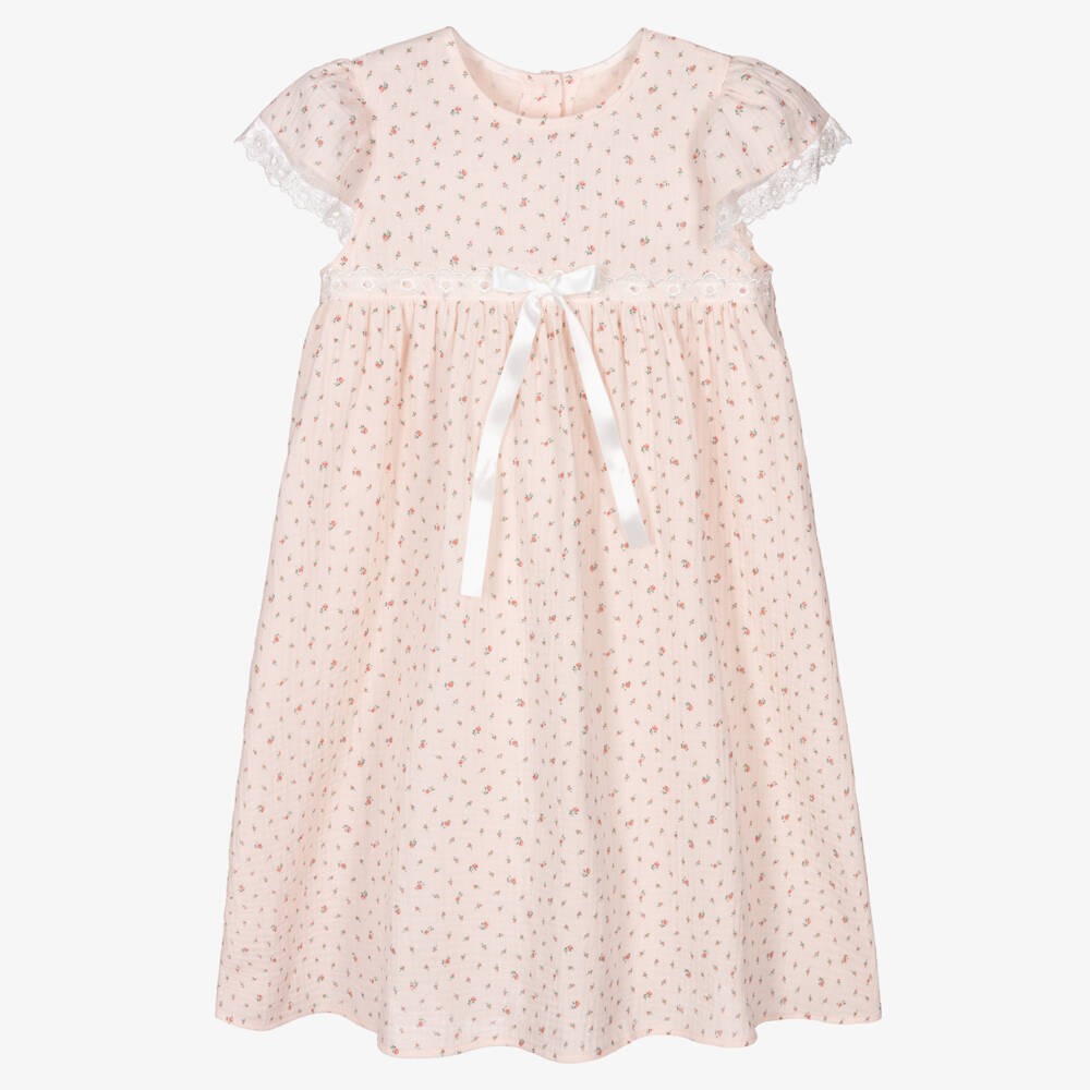 AMIKI Children-Girls Pink Floral Cotton Muslin Nightdress | Childrensalon