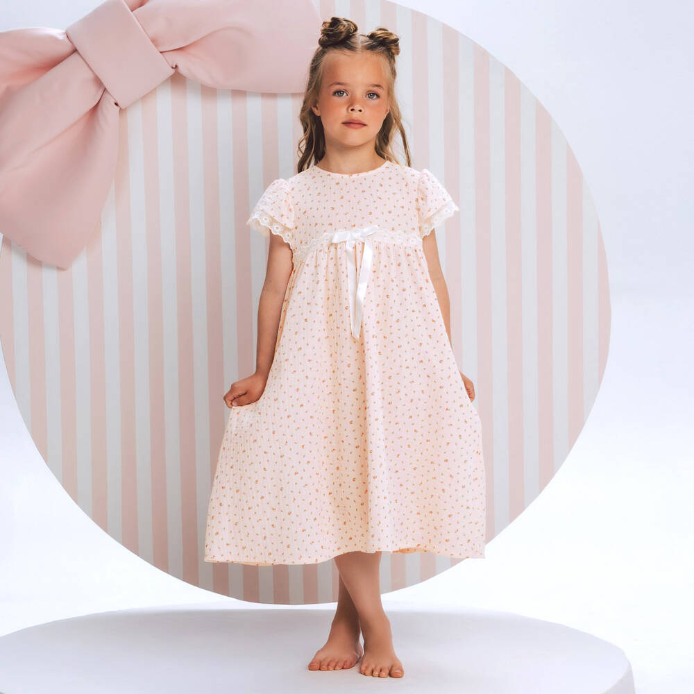 AMIKI Children-Girls Pink Floral Cotton Muslin Nightdress | Childrensalon