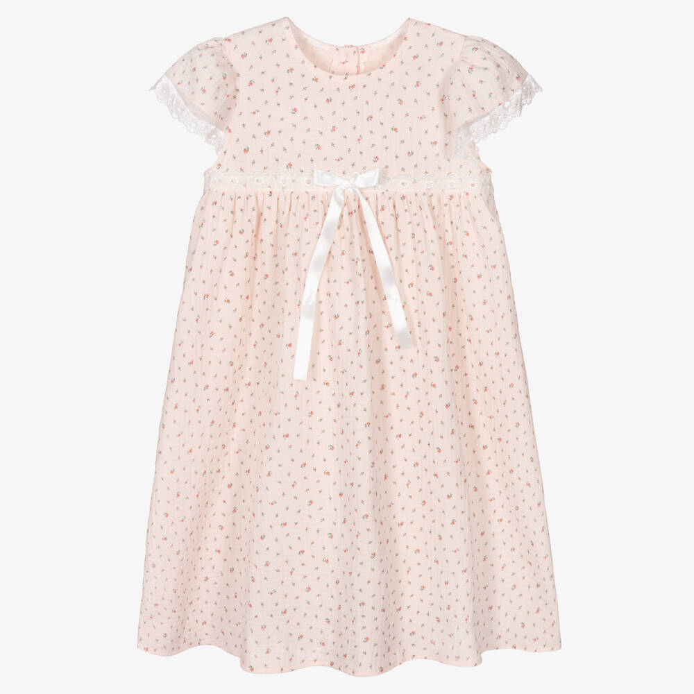 AMIKI Children-Girls Pink Floral Cotton Muslin Nightdress | Childrensalon