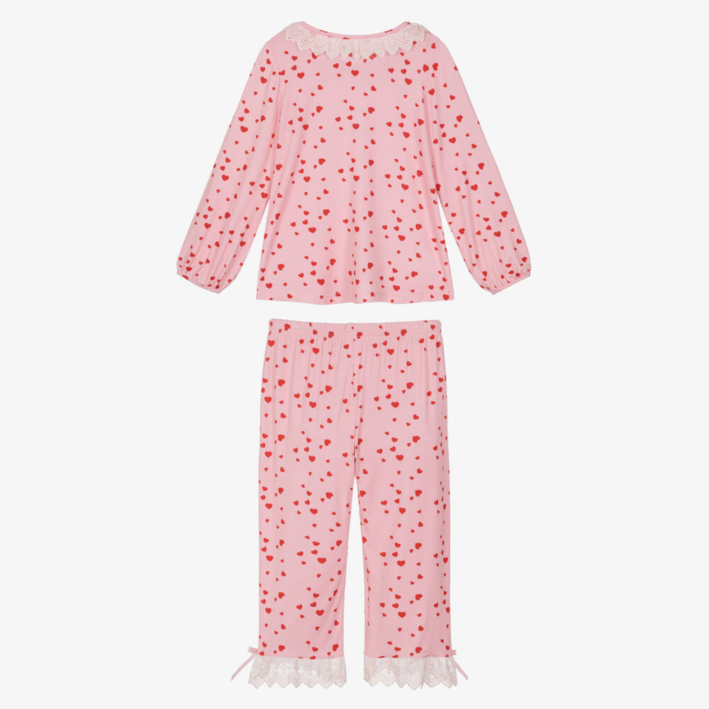 AMIKI Children-Girls Pink Heart Pyjamas in Modal Jersey | Childrensalon