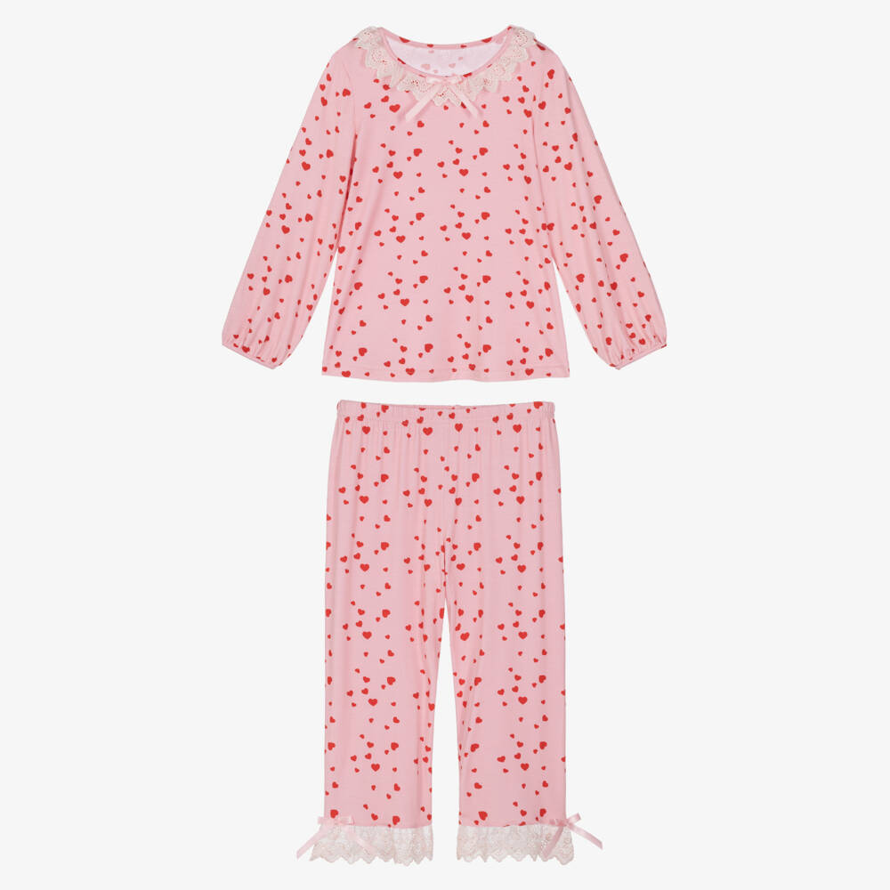 AMIKI Children-Girls Pink Heart Pyjamas in Modal Jersey | Childrensalon
