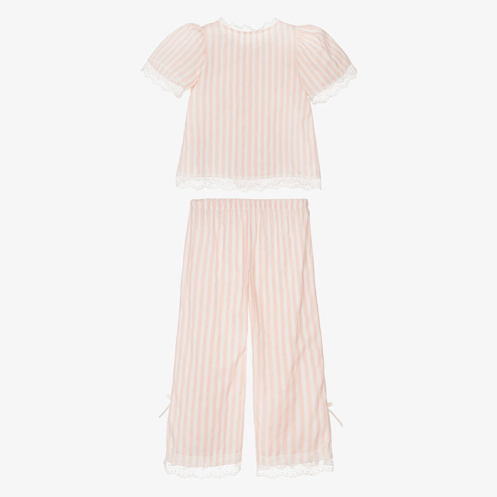 AMIKI Children-Girls Pink & White Striped Cotton Pyjamas | Childrensalon