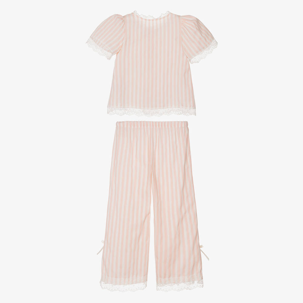 AMIKI Children-Girls Pink & White Striped Cotton Pyjamas | Childrensalon