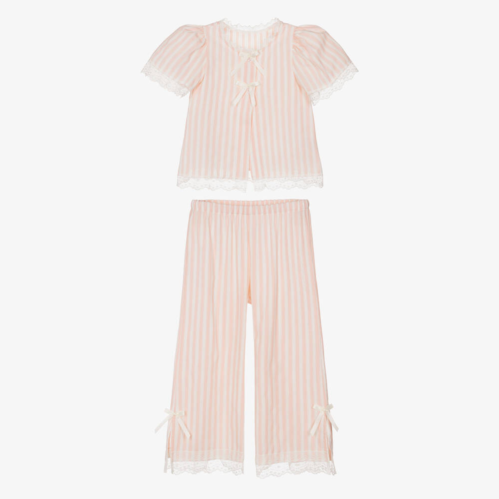 AMIKI Children-Girls Pink & White Striped Cotton Pyjamas | Childrensalon