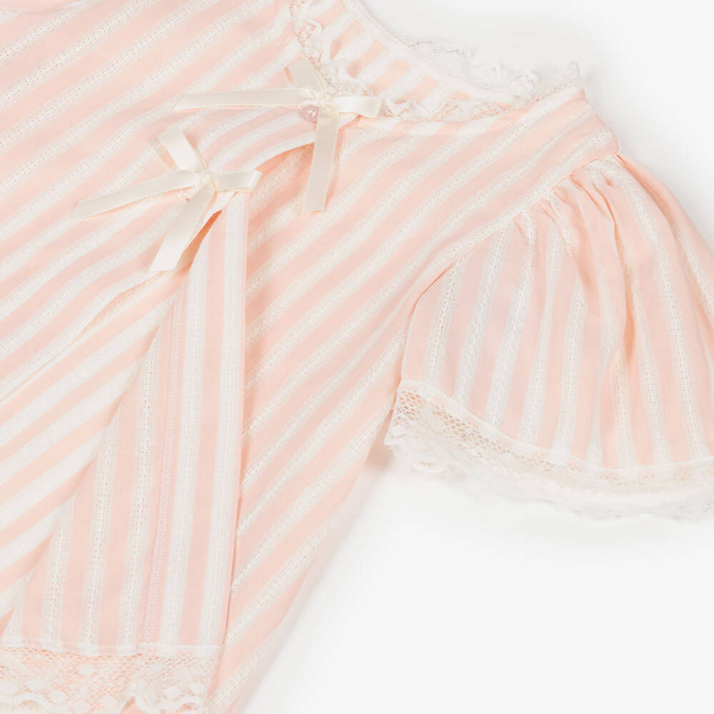 AMIKI Children-Girls Pink & White Striped Cotton Pyjamas | Childrensalon